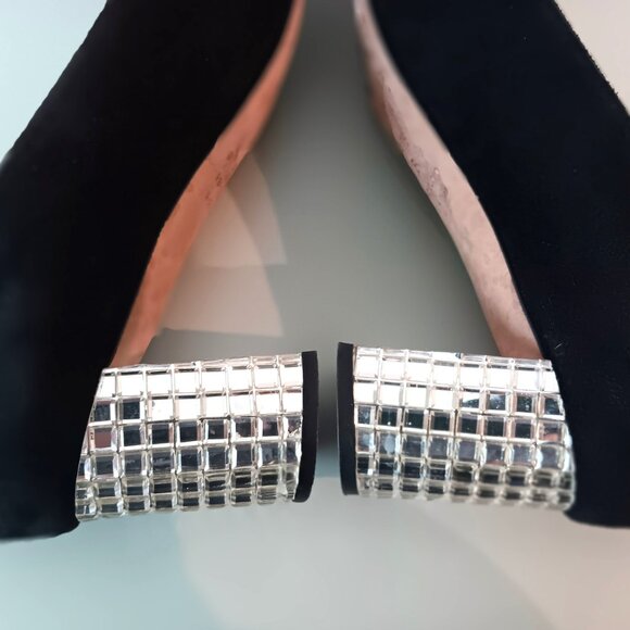 EUC💥KATE SPADE ITALY Stunning Black Velvet & Crystal Block Heels Size 9.5 - Picture 7 of 8